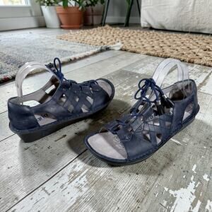 Alegria Women's 41 US 10.5 to 11 Valerie Oiled Navy Blue Leather Lace-Up Sandals